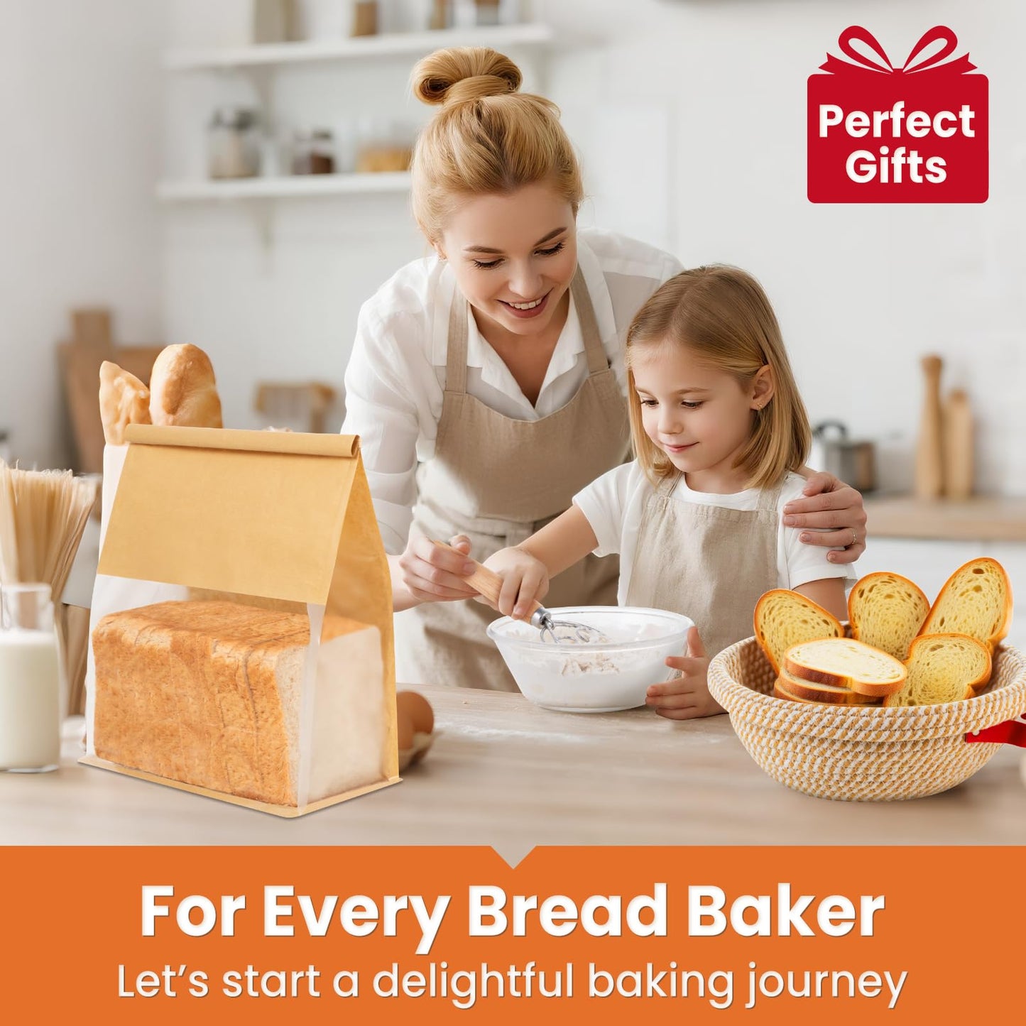 TomCare Sourdough Starter Kit 42 oz Large Glass Starter Jar 10 inch Round Bread Proofing Basket Silicone Baking Mat Tools 10pcs Bread Bags Complete Sourdough Bread Baking Supplies Gifts for Bakers