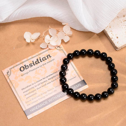 Massive Beads Black Obsidian - Stone of Pleasure - Handmade Yoga Stretch Elastic Bracelet Natural Stone Crystal Healing Power Energy Gifts for Unisex Adult 4mm