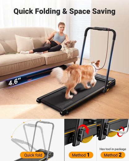 UREVO Walking Pad, Under Desk Treadmill for Home/Office, 2 in 1 Folding Treadmill with Remote Control, APP and LED Display