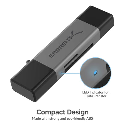 SABRENT USB 3.0 and USB Type-C OTG Card Reader Supports SD, SDHC, SDXC, MMC/MicroSD, T-Flash (CR-BCA2)