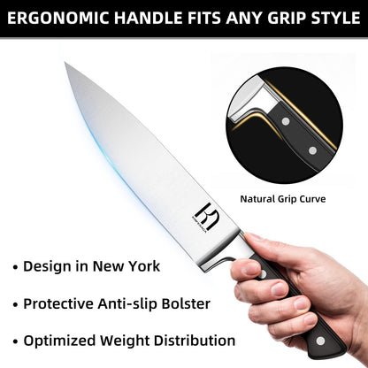 KnifeSaga Knife Set, 15 Pcs Kitchen Knife Block Set, Enduring Razor-Sharp High Carbon Stainless Steel Chef Knife Set with Block and Sharpener, Premium Black Knives Set for Kitchen Valentine's Gift