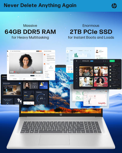 HP Business Touchscreen Laptop 17 inch, Intel Ultra 7 255U, Intel AI Boost (12 NPU TOPS), 64 GB DDR5, 2 TB SSD, 17.3" HD+ Touchscreen, Backlit Keyboard, Wi-Fi 6, Copilot, Windows 11 Pro, w/Accessories