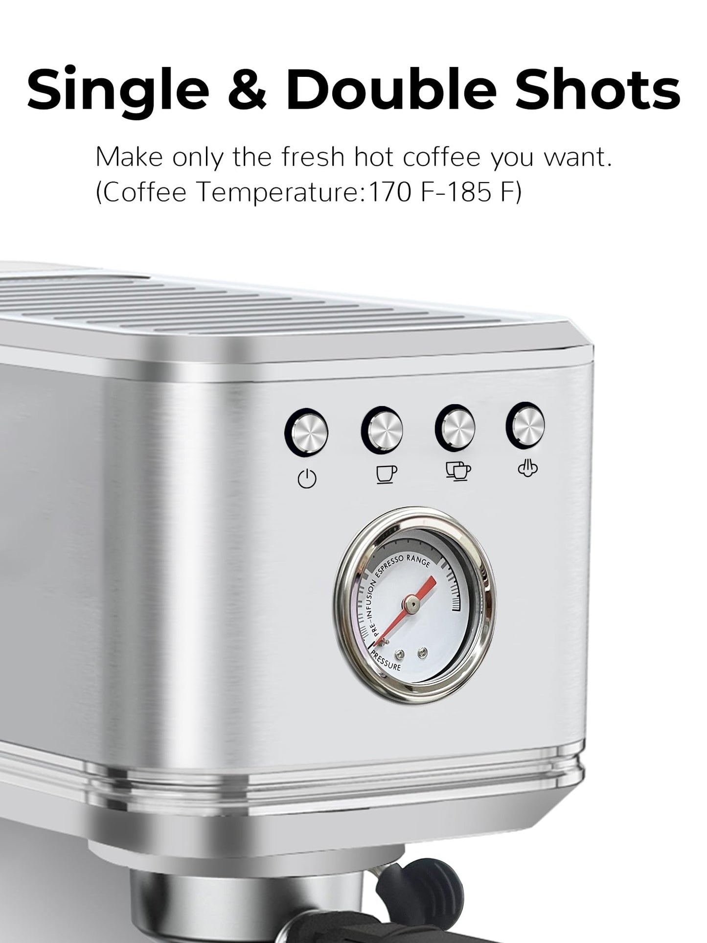 CHULUX Kompatto Espresso Machine 20 Bar with Milk Frother, Stainless Steel Automatic Espresso Coffee Machine for Home Latte & Cappuccino Maker, 40oz Removable Water Tank, 1350W
