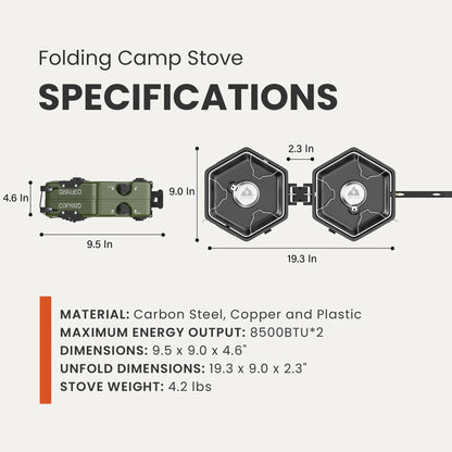 Cofiyard Propane 2-Burner Camping Stove with Carrying Bag and Gas Stove Pressure Regulator, Camping Essentials Folding Camp Stove with Flick-Style Ignition for Backpacking, Outdoor Cooking, Tailgating