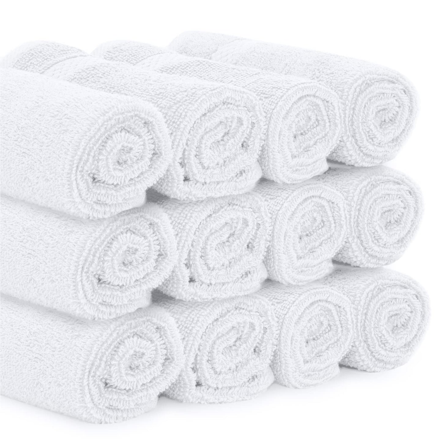 WhiteClassic Luxury Cotton Washcloths - Large Hotel Spa Bathroom Face Towel | 12 Pack | White