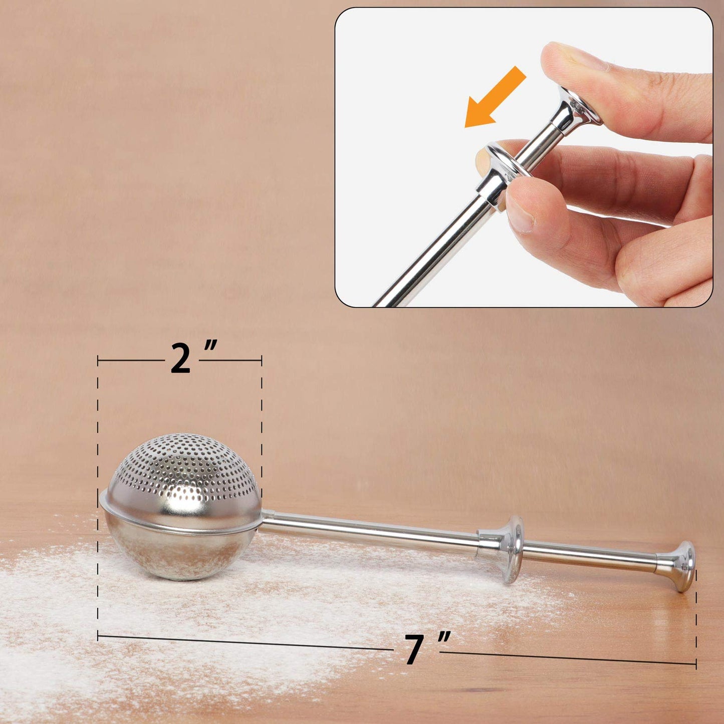HULISEN Flour Duster for Baking, One-Handed Operation, 304 Stainless Steel Powdered Sugar Shaker Duster, Pick Up and Dust Flour Sifter, Gift Package