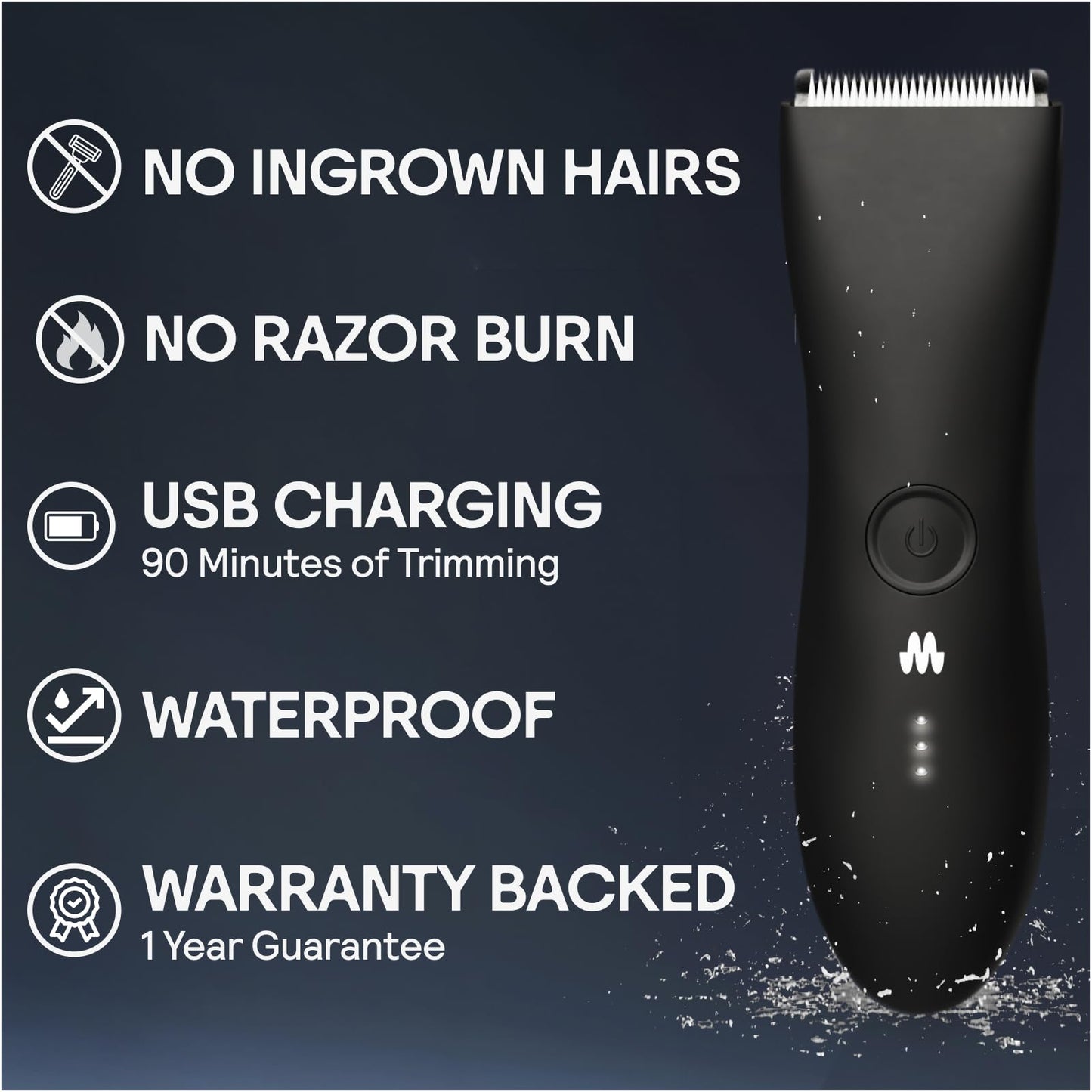 MERIDIAN Body Hair Trimmer for Men Manscape, Ball Trimmer Men, No Nick, No Cut, No Razor Burn Pubic, Groin and Body Shaver - Waterproof & Rechargeable Electric Full Body Groomer - Onyx