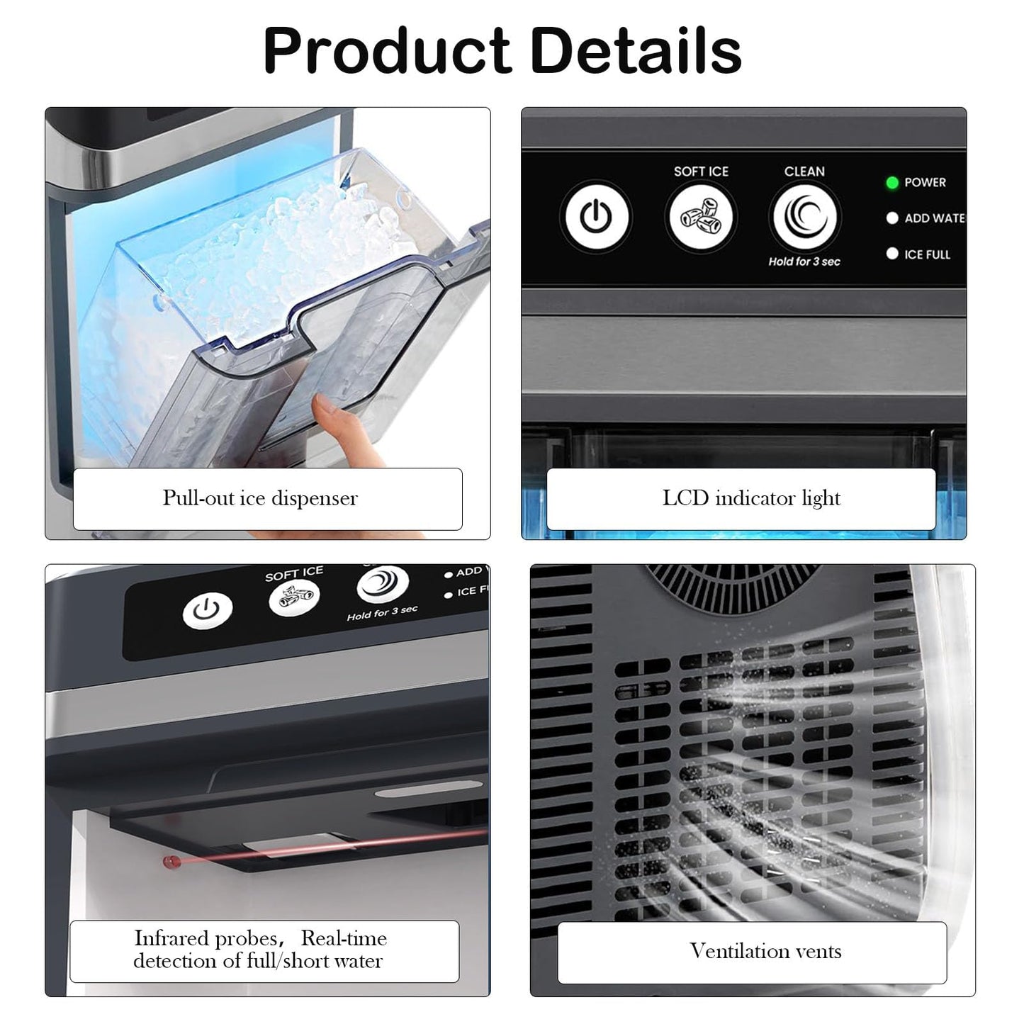 Large Capacity Ice Makers Countertop One-Click Operation Self-Cleaning Portable Ice Maker 41lbs/24H with There is A Detachable 3L Water Tank Ice Machine for Home,Bar,Office