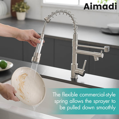 AIMADI Contemporary Kitchen Sink Faucet,Single Handle Stainless Steel Kitchen Faucets with Pull Down Sprayer,Brushed Nickel