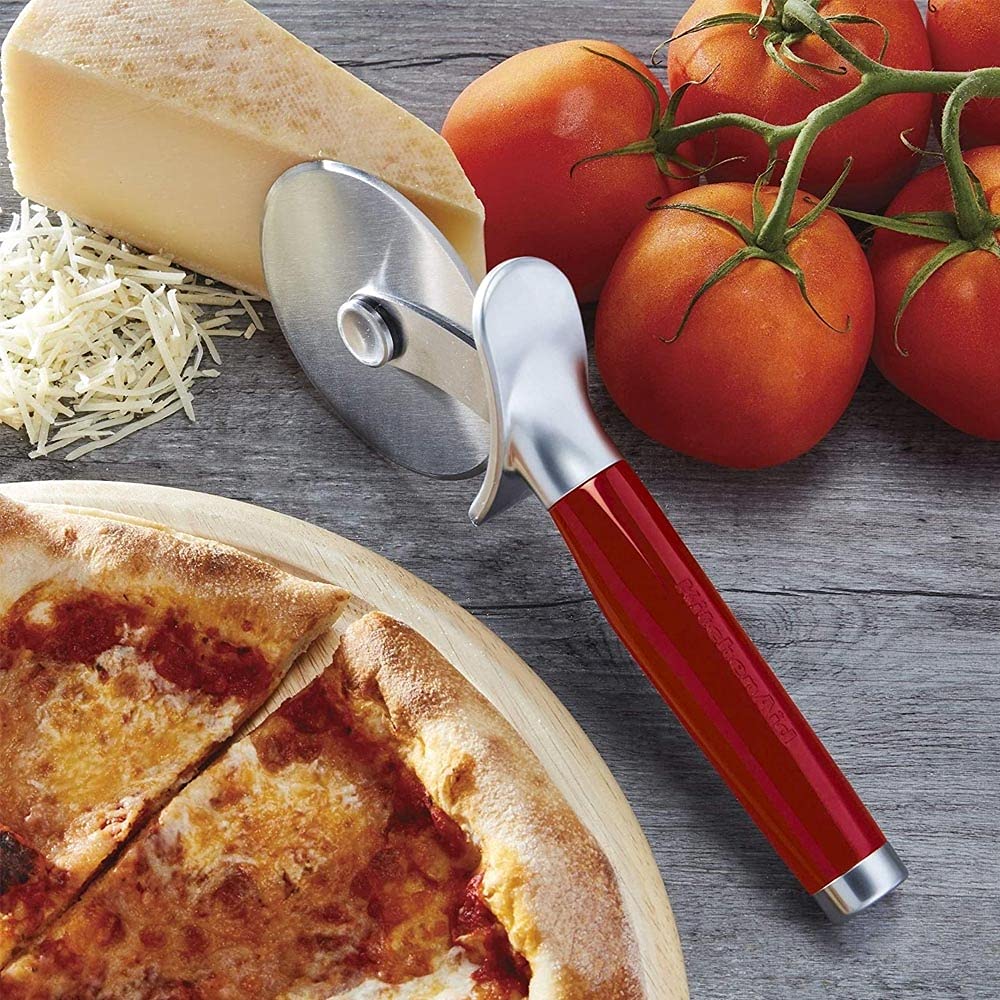 KitchenAid Classic Pizza Wheel with Sharp Blade For Cutting Through Crusts, Pies and More, Built In Finger Guard for Safety and Comfort Grip to Protect Fingers, Dishwasher Safe, 9-Inch, Red