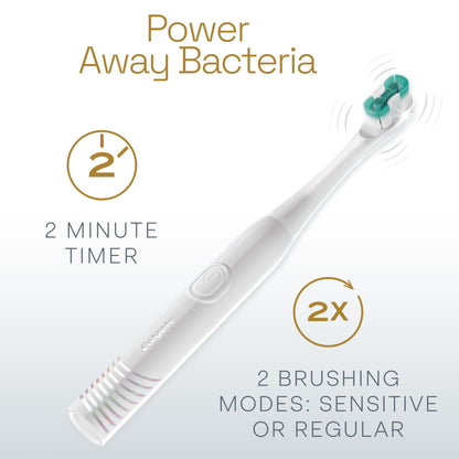 Colgate Total Battery Powered Toothbrush, 1 Pack, Soft Bristled Battery Toothbrush for Adults, Includes 2 AAA Batteries and Built in 2 Minute Timer, Sensitive and Regular Brushing Modes, White