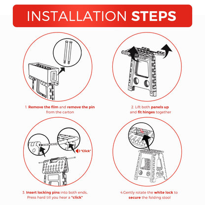 ACKO Folding Step Stool Foldable 16 Inch 400 lbs Capacity, Plastic Stools for Adults and Kids, Collapsible Stools for Kitchen, Stepping Stool with Handle, Black, 1 PC