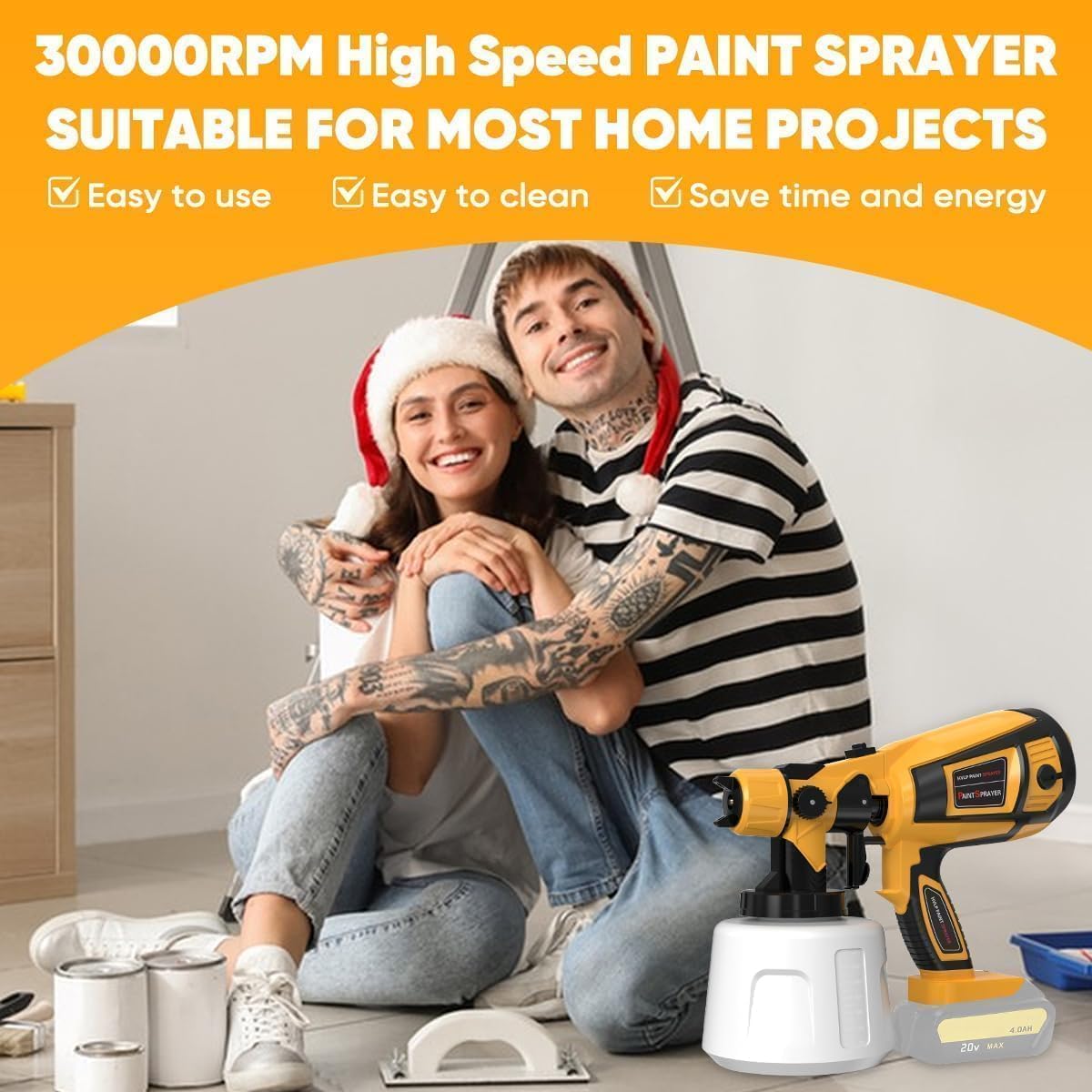 Cordless Paint Sprayer for Dewalt 20V MAX Battery High Power Electric Spray Paint Gun Easy to Clean for Furniture Cabinets House Painting Yellow (Not Include Battery)