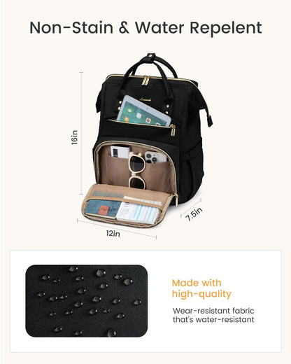 LOVEVOOK Laptop Backpack for Women with Giant Tumbler Holder Pocket,15.6 inch Waterproof Travel Backpack Purse Computer Laptop Bag,Professional Work College Nurse Teacher Backpack Casual Daypack,Black