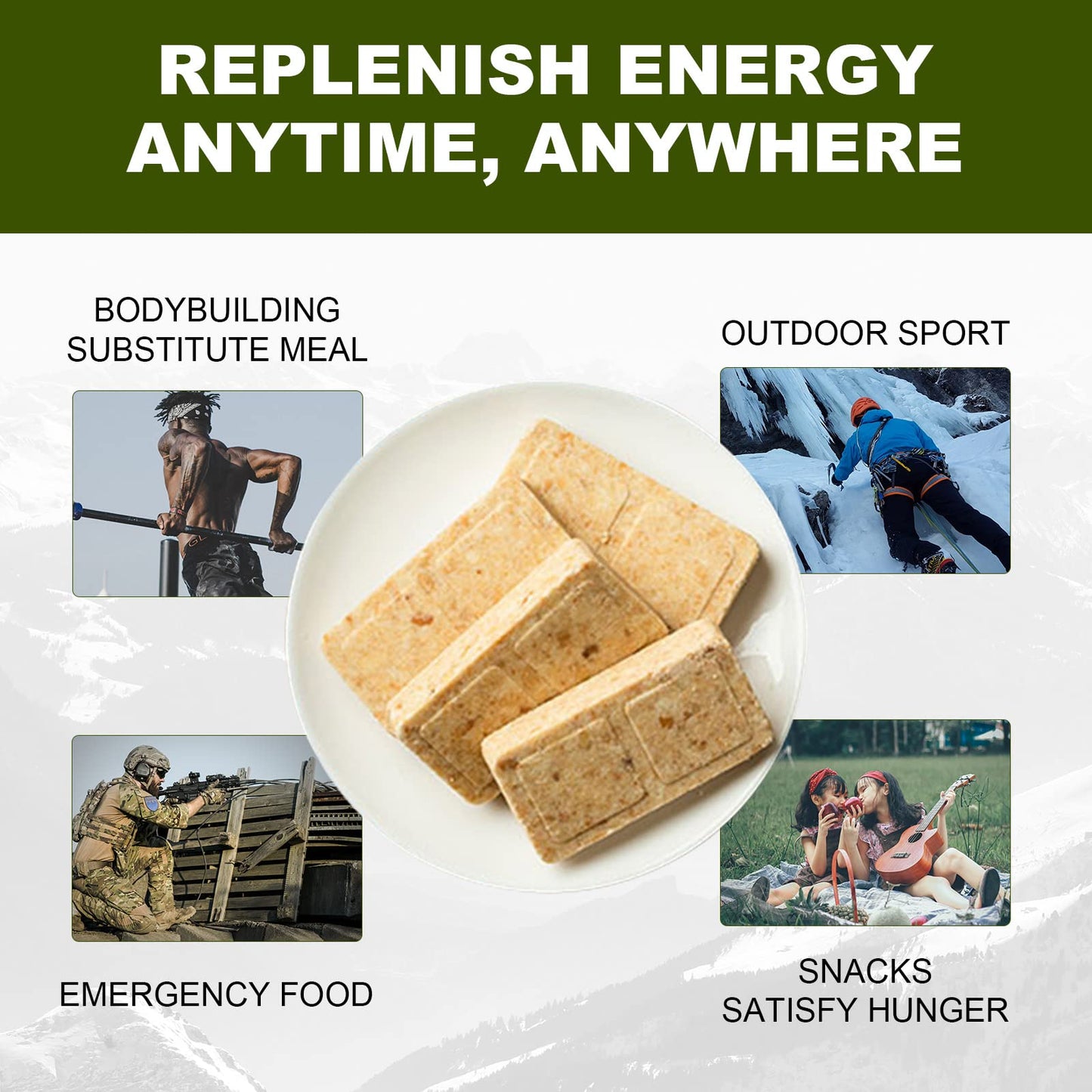 Emergency Food Rations Meal Ready To Eat, Long Self Life 18400 Calorie Survival Tabs Perfect for Camping, Hiking, Army Outdoor Disaster, 20 Pack with Tin Box