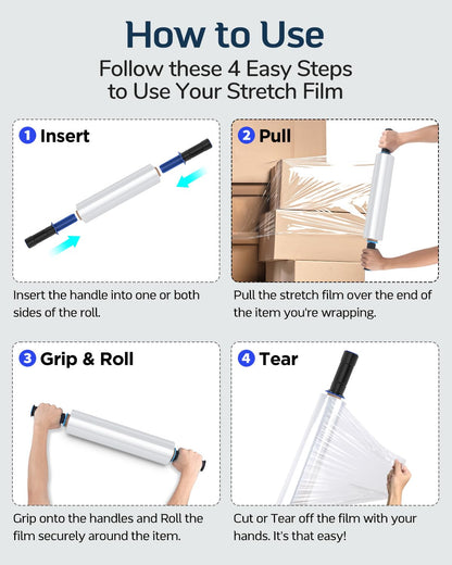 FugaCity Stretch Wrap Film-15 Inch 1000 ft 60 Gauge Shrink Wrap for Pallet Wrapping, Industrial Strength 1 Roll Pallet Wrap with Handles, Moving Supplies Plastic Wrap Roll, 500% Stretch, Transparent