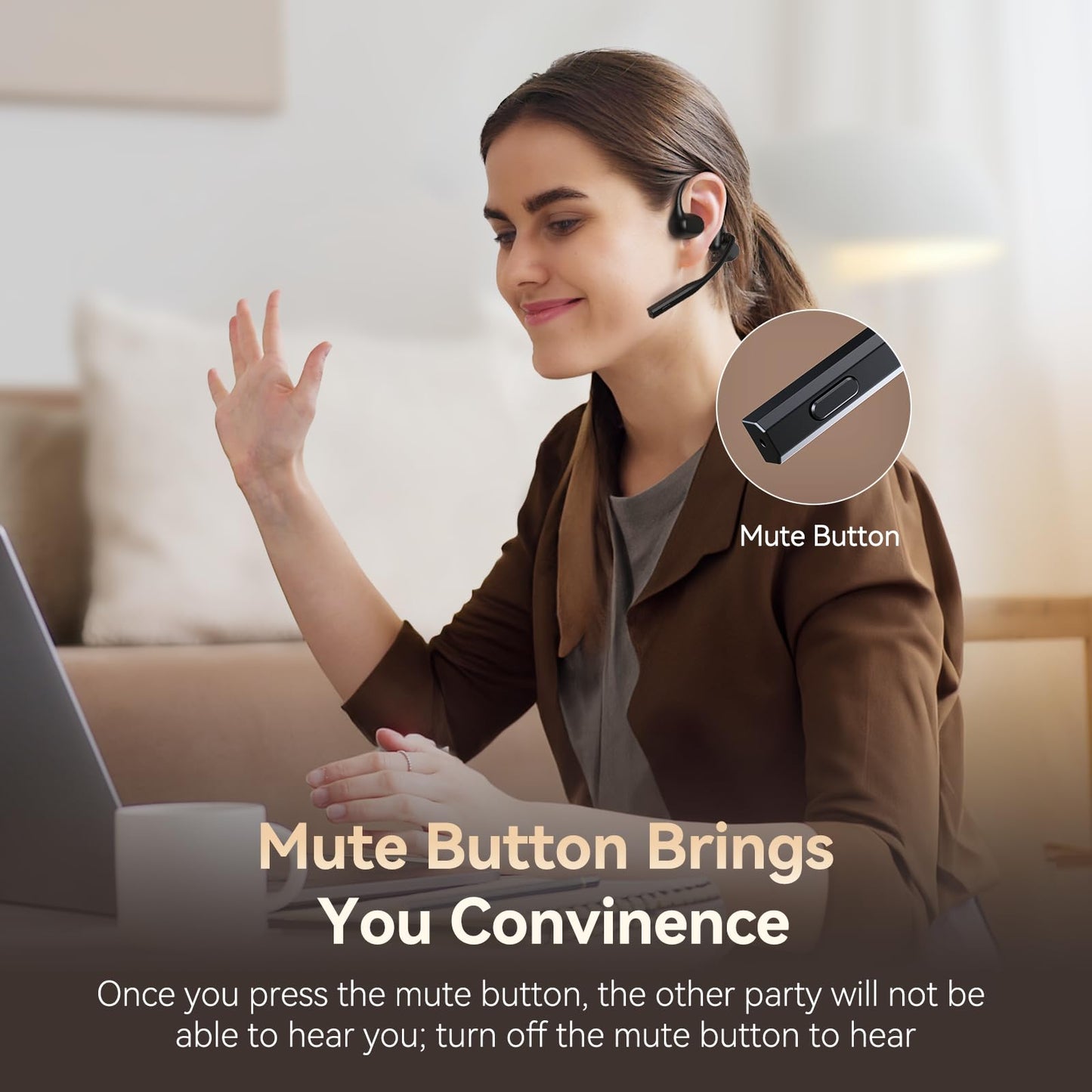 CXK Open Ear Headphones with Mic, Bluetooth Headset with AI Noise Cancellation Microphone Air Conduction Headphones Bluetooth 5.3 Wireless Headset with Mic for Work Call Meeting Driving
