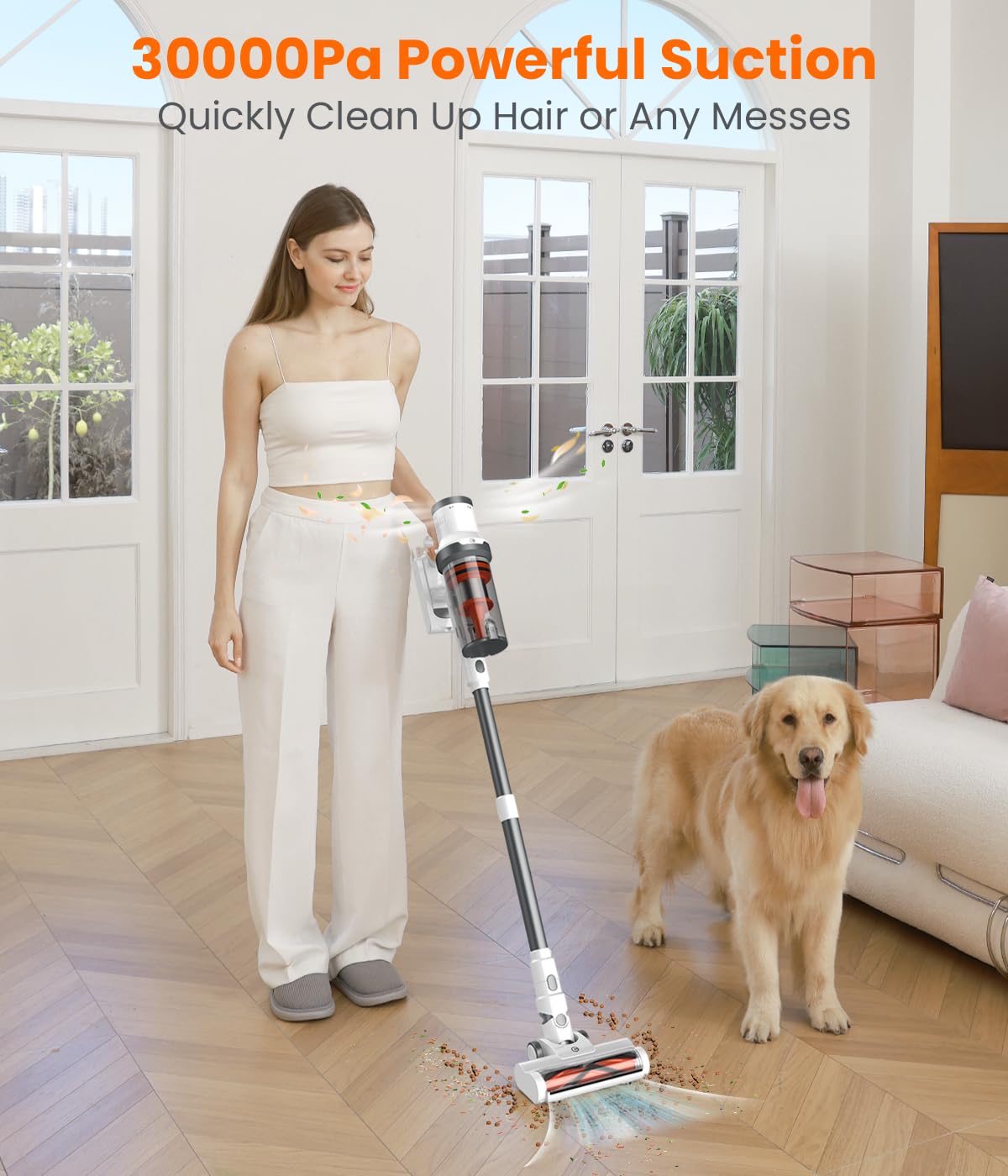 Cordless Vacuum Cleaner, 30Kpa Vacuum Cleaners for Home, Max 50 Mins Runtime, Anti-Tangled Stick Vacuum, Lightweight Vacuum for Carpet, Hard Floor