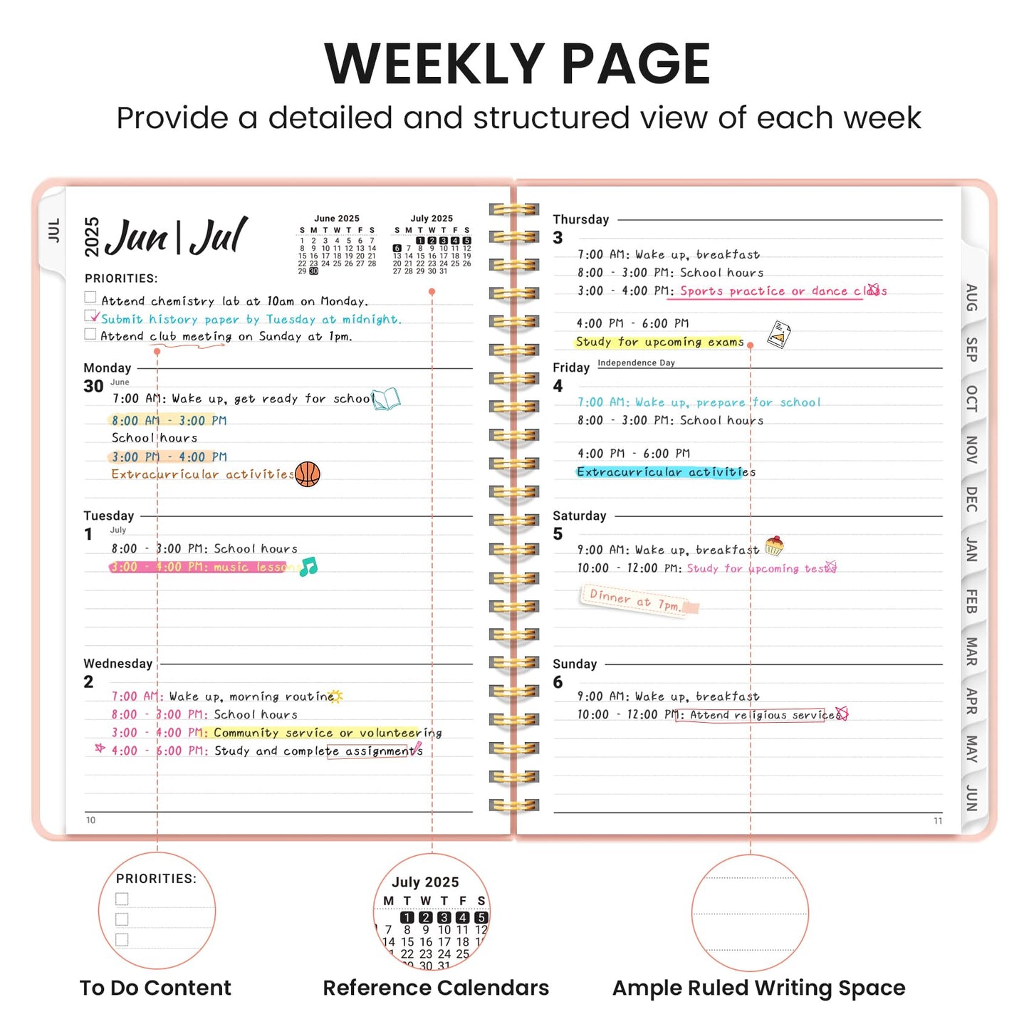 Academic Planner 2025-2026 For Women & Men, Monthly and Weekly Calendar Planner, Jul 2025 - Jun 2026, A5 (6.3" x 8.5"), Teacher Student Planning Book with Tabs, Ideal for Office School Supplies - Pink