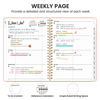 Academic Planner 2025-2026 For Women & Men, Monthly and Weekly Calendar Planner, Jul 2025 - Jun 2026, A5 (6.3" x 8.5"), Teacher Student Planning Book with Tabs, Ideal for Office School Supplies - Pink