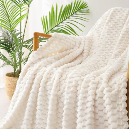 Exclusivo Mezcla Extra Large Soft Fleece Throw Blanket, 50x70 Inches Stylish Jacquard Throw Blanket for Couch, Fuzzy Cozy Lightweight for All Season, Ivory