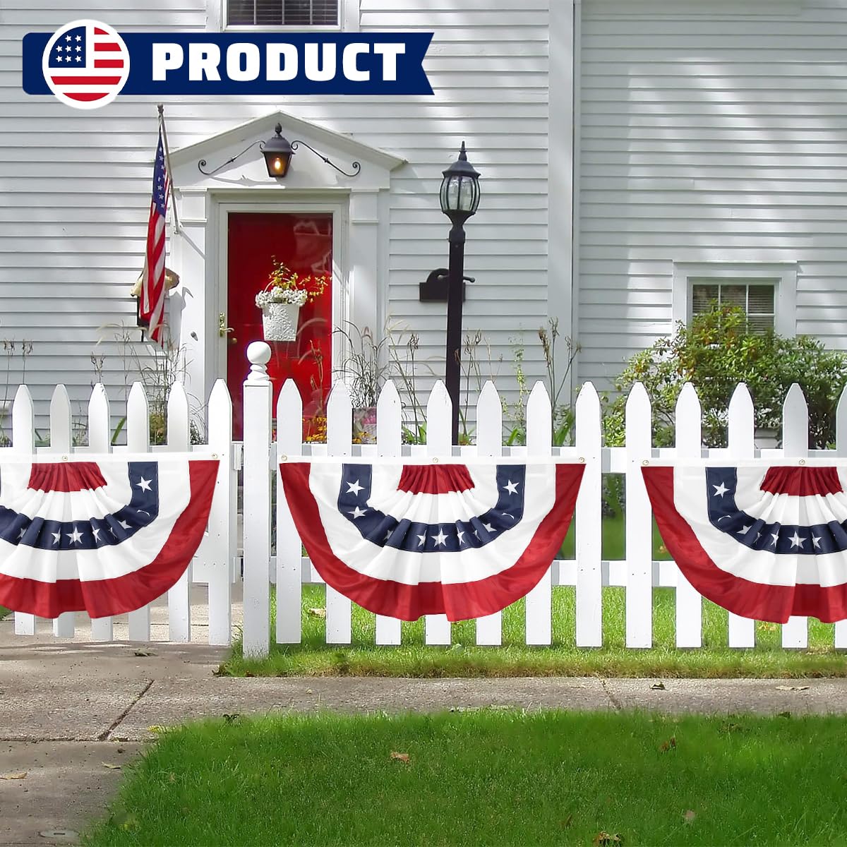 LinaGarten 2x4 Ft American Pleated Fan Flag USA Bunting 4th of July Flags Decor Outside Porch Garden Banner Embroidered Patriotic Stars & Sewn Stripes Canvas Header Brass Grommets