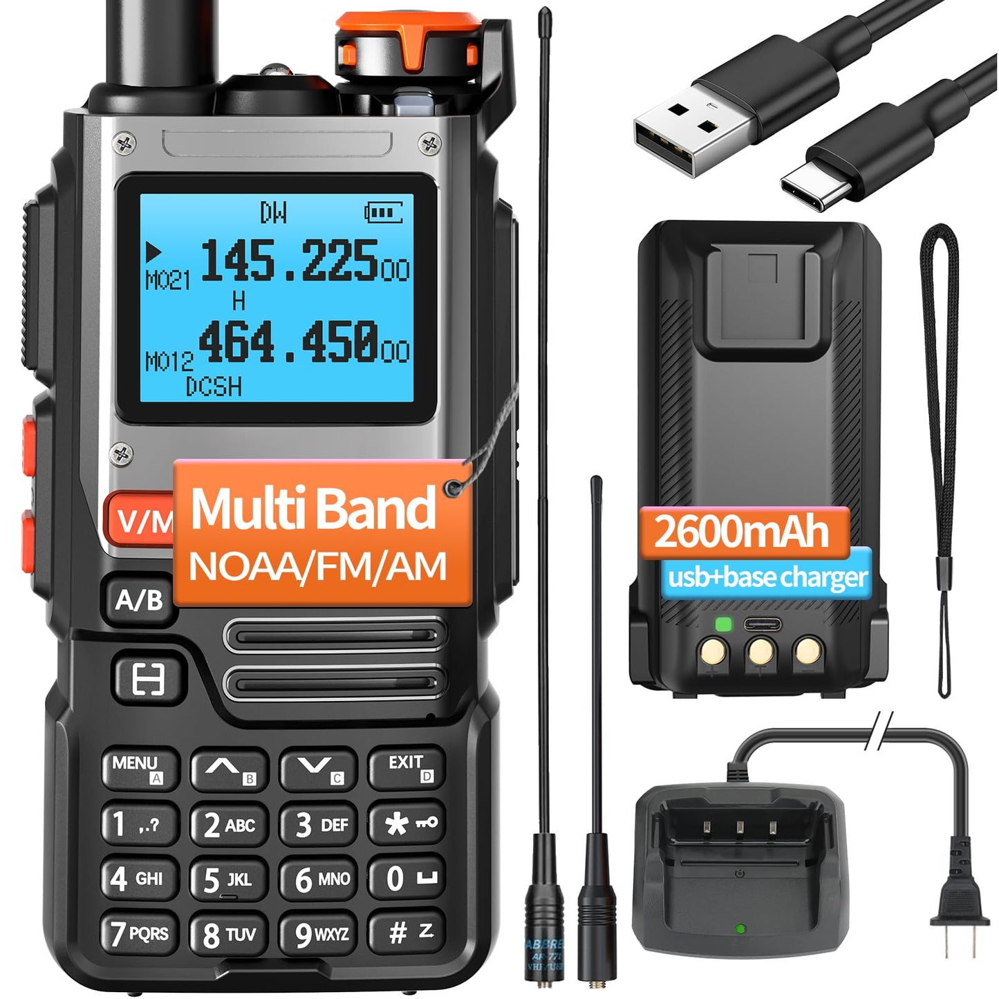 BaoFeng Ham Radio NA-K61 Handheld Long Range Rechargeable Type-C 2600mAh Walkie Talkies for Adults 5RM K5 Two Way Radio with Earpiece,NOAA Weather Receiver,Copy Frequency for Hunting Survival Gear