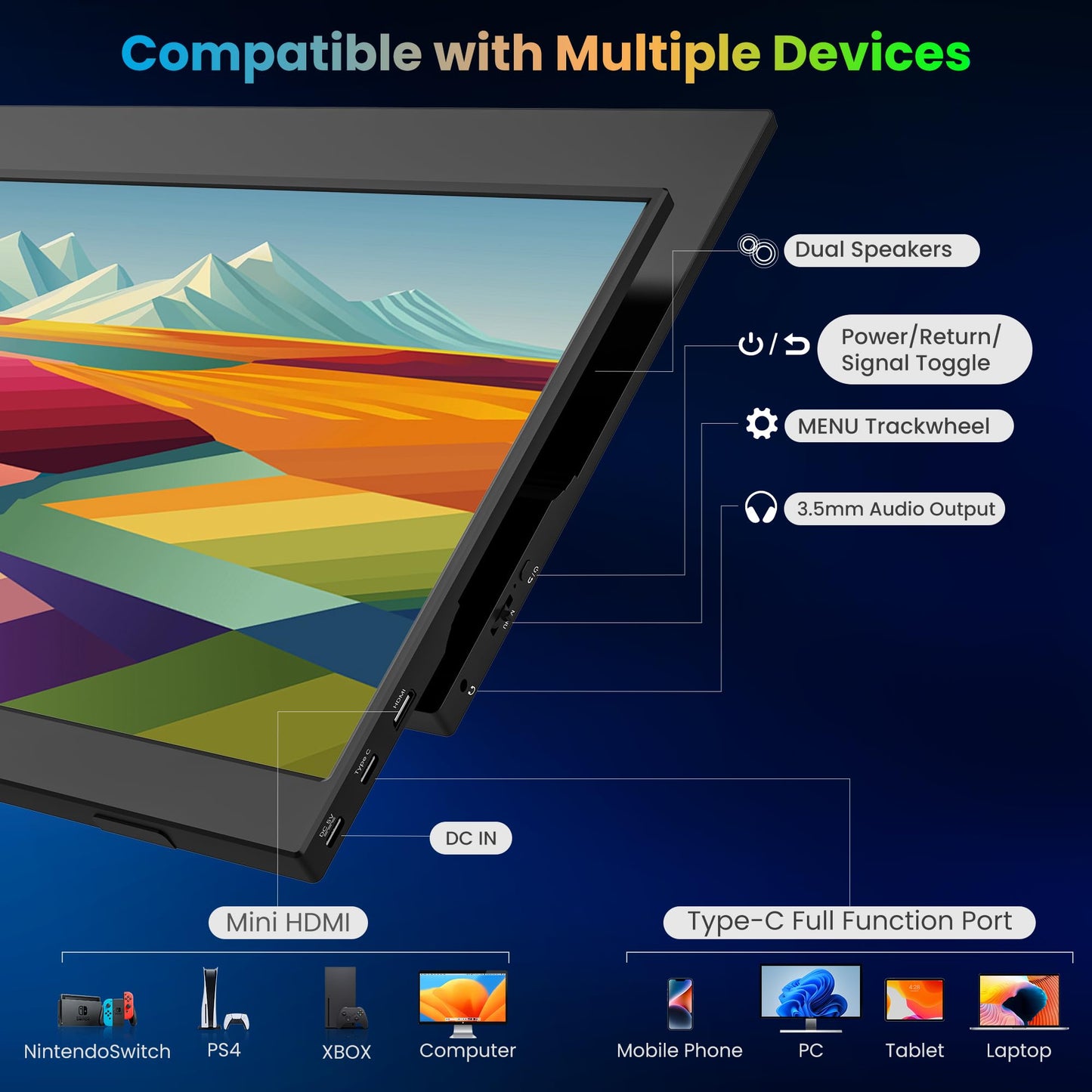 BIGASUO Portable Monitor, 15.6'' 1080P FHD Portable Monitor for Laptop, USB-C HDMI Computer Display HDR, Ultra-Slim IPS Gaming Monitor with Smart Cover for Laptop, PC, Phone, Mac, Xbox, PS4/5, Switch