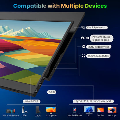 BIGASUO Portable Monitor, 15.6'' 1080P FHD Portable Monitor for Laptop, USB-C HDMI Computer Display HDR, Ultra-Slim IPS Gaming Monitor with Smart Cover for Laptop, PC, Phone, Mac, Xbox, PS4/5, Switch