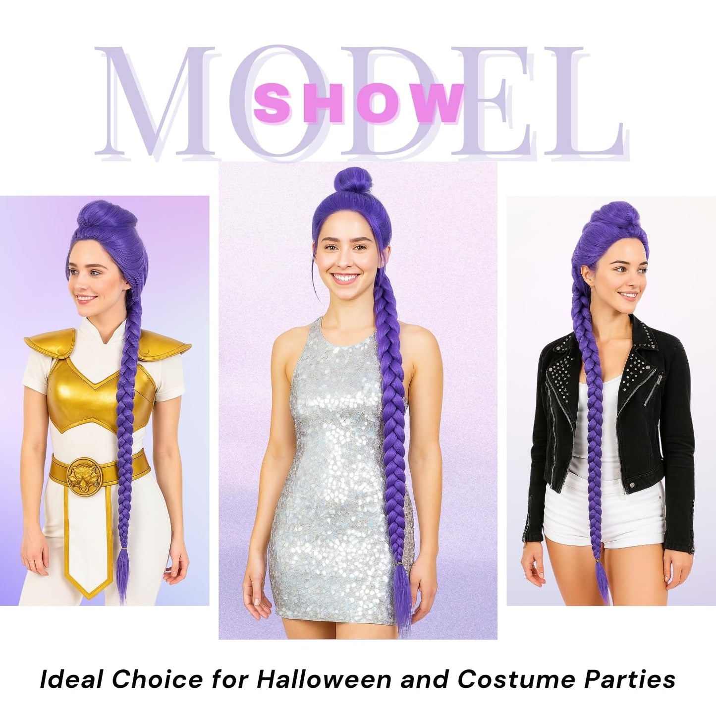 morvally Womens 47 Inches Purple Long Braided Ponytail Wig - Anime Cosplay Wigs for Women Halloween Costume Party (Purple, Adults)
