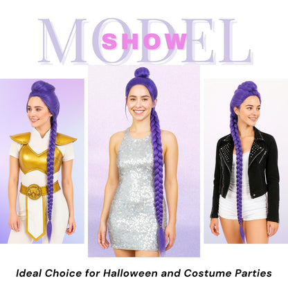 morvally Womens 47 Inches Purple Long Braided Ponytail Wig - Anime Cosplay Wigs for Women Halloween Costume Party (Purple, Adults)