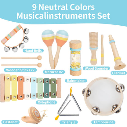 ZJEFUNS Baby Musical Instruments Set Wooden Montessori Toys for Toddlers 1-3 Percussion Instruments Set Modern Boho Music Toys for Kids Preschool Educational.