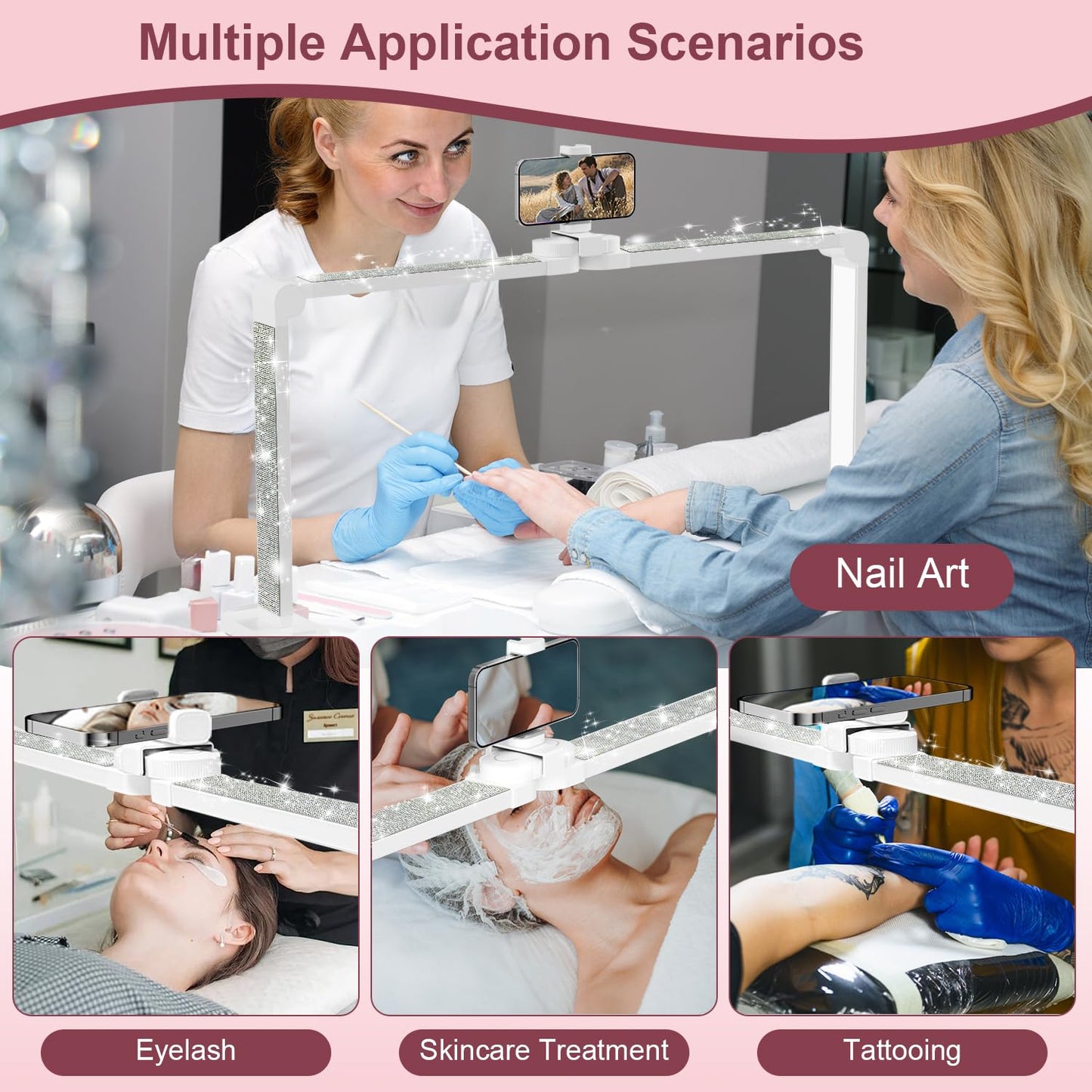 iVict Nail Desk Lamp, 34" Nails Tech Light with Phone Stand, 0-100% Adjustable Brightness, 3000K-6000K Color Temperature Led Desk lamp for Nail, Tattoos, Eyebrows, Beauty(Diamond, Large)