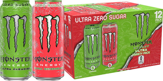 Monster Energy Drink Ultra Paradise and Ultra Watermelon, Variety Pack, 12 Pack - 12 pack, 16 fl oz cans