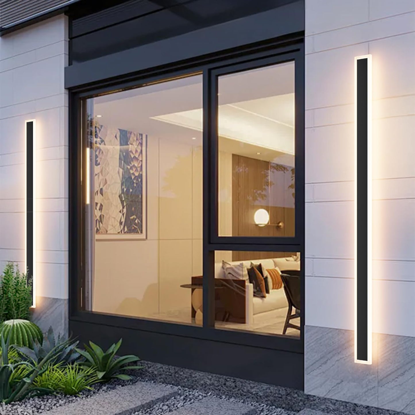 Aipsun 2 Packs Porch Wall Lights 56.3inch Long Strip Modern Outdoor Wall Light Fixture, Black Wall Mount Lighting Sconce Exterior Lights Wall Sconce 3000K for House Living Room Corridor
