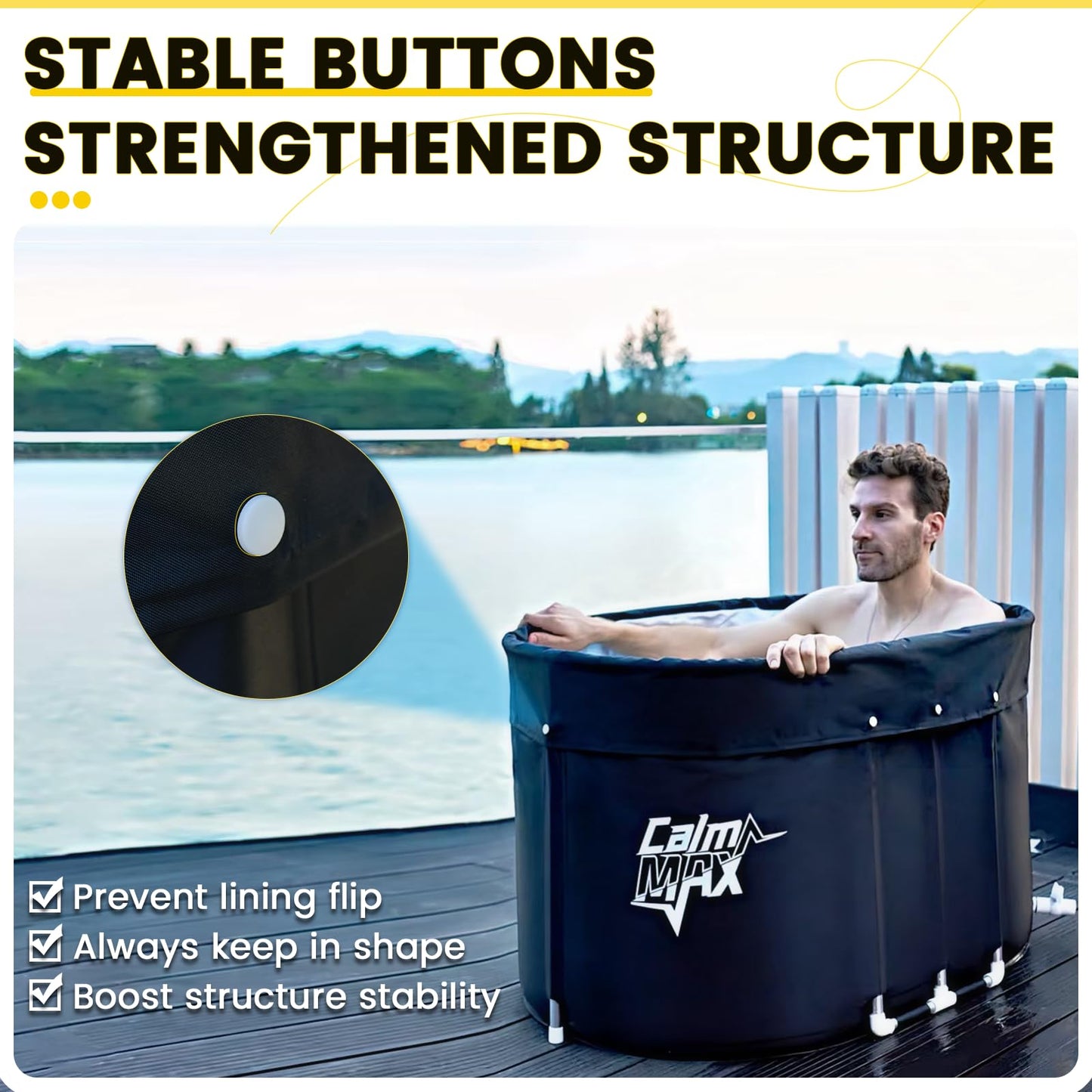 CalmMax Oval Ice Bath Tub with Cover for Athletes XL Portable Cold Plunge Tub - 130 Gal Capacity for Cold Water Therapy Ice Baths at Home Outdoor Gym