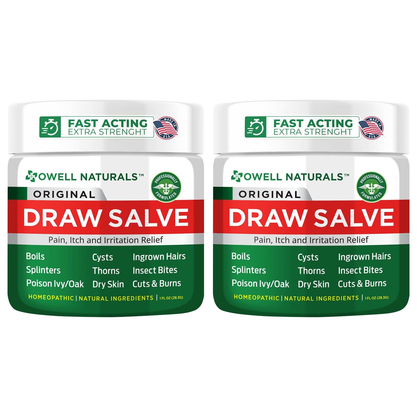 OWELL NATURALS Drawing Salve Ointment Fast Acting Formula for Skin, Splinters, Ingrown Hairs, Boils & Cyst, Bug Bites, bee Sting, Mosquito bite Itch, Poison Ivy (2 Pack)