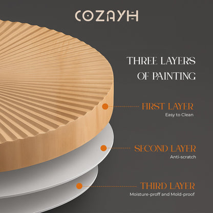 COZAYH 2-Piece Round Nesting Coffee Table Set, Natural Wood Top with Black Metal Legs, Ring Pattern – Rustic Farmhouse Accent for Living Room or Bedroom – Space-Saving Modern Furniture