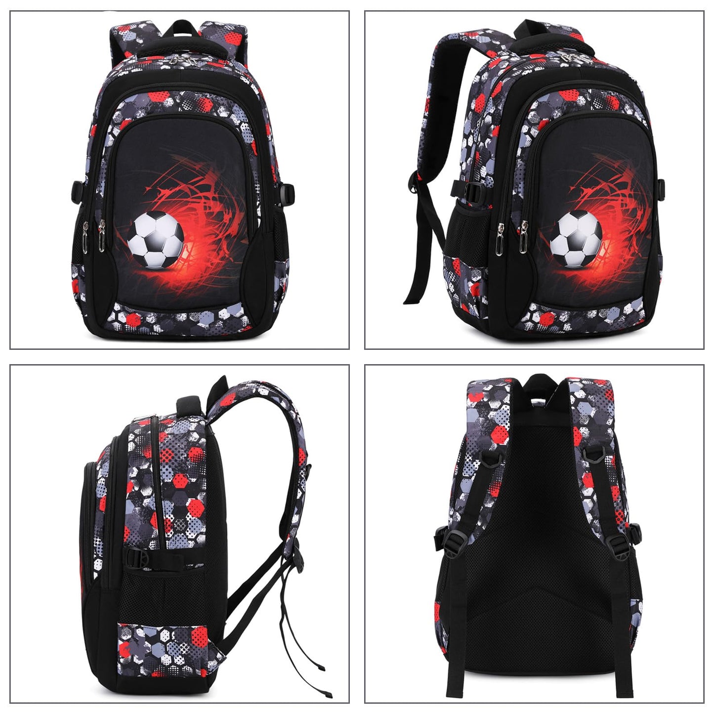 Yvechus Camo Backpack for Kids, Lightweight Camo Backpack Elementary Middle School Backpack Water Repellent Bookbag (Soccer Red 2 in 1)