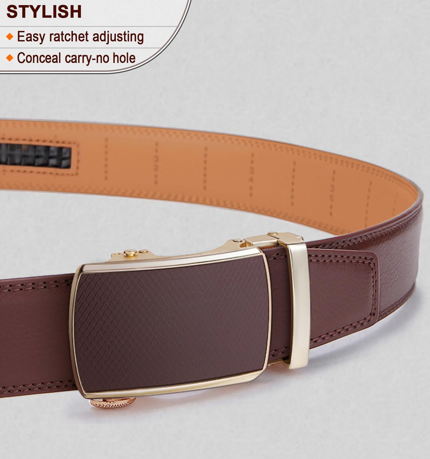 BULLIANT Men's Belt, Slide Ratchet Belt For Gift Men Dress Pant Shirt Oxfords,Trim To Fit(Light Brown,30"-36" Waist Adjustable)