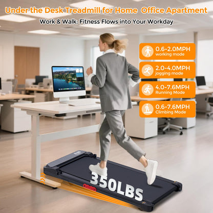 KASSADIN Walking Pad with Handle Bar, 2026 Upgrade Portable Small Treadmill with Handles for Home Small, 3.0HP Under Desk Walking Pad Treadmill with Incline, 0.6-7.6MPH, 350LBS