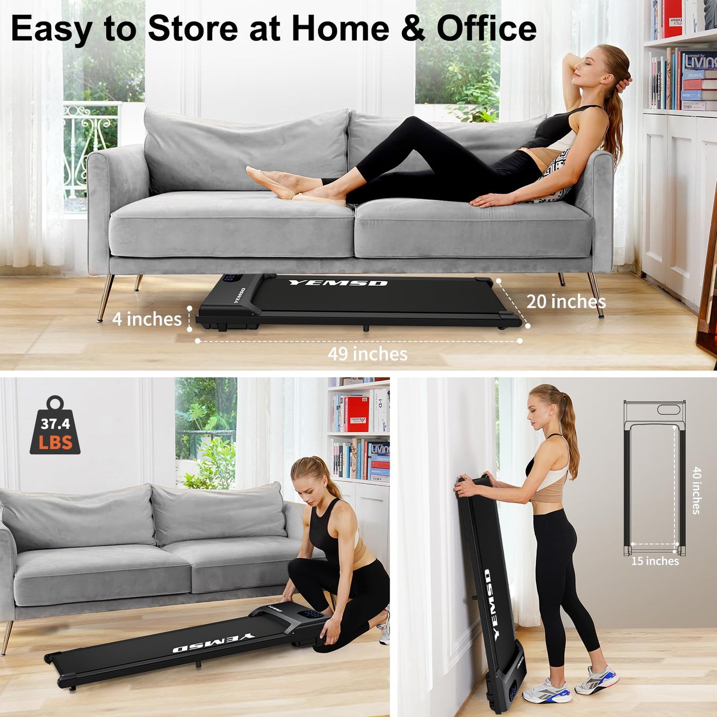 Walking Pad Treadmill, 2.25HP Under Desk Treadmill for Home Office Walking Treadmill with LED Display,Remote Controller