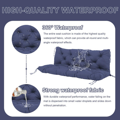 HZMGPCM Extra Thick 5" Waterproof Porch Swing Cushions Outdoor 60 inch Swing Cushions 3 Seater Replacement with Backrest and Ties for Outdoor Furniture Patio Bench Garden(Navy Blue)