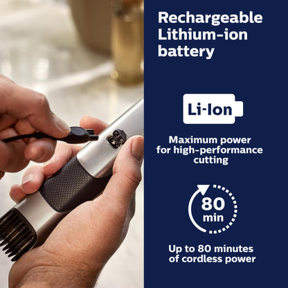 Philips Bodygroom 7000 Series, Showerproof Groin and Body Trimmer for Men, Precise Body Grooming, Adjustable Comb, Safe Even Below The Belt, 80 Min. Runtime, Model BG7040/42