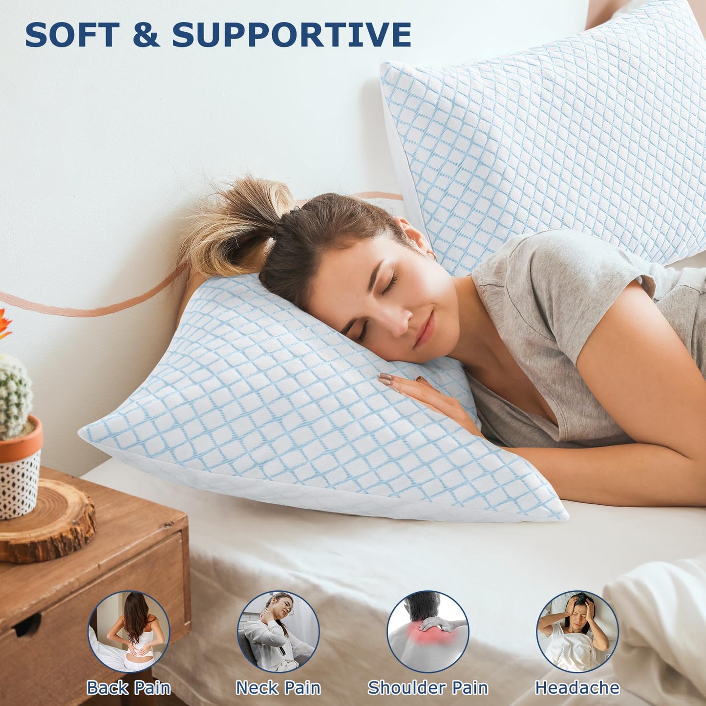mislili Cooling Pillows King Size Set of 2, Adjustable Firm Shredded Memory Foam King Pillow, King Size Pillows for Stomach Back Side Sleepers, Washable Cover, with Extra Fill