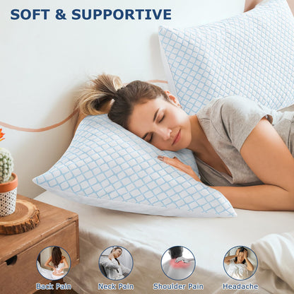 mislili Cooling Pillows King Size Set of 2, Adjustable Firm Shredded Memory Foam King Pillow, King Size Pillows for Stomach Back Side Sleepers, Washable Cover, with Extra Fill