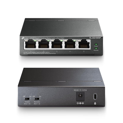 TP-Link TL-SG1005P, 5 Port Gigabit PoE Switch, 4 PoE+ Ports @65W, Desktop, Plug & Play, Sturdy Metal w/ Shielded Ports, Fanless, QoS & IGMP Snooping