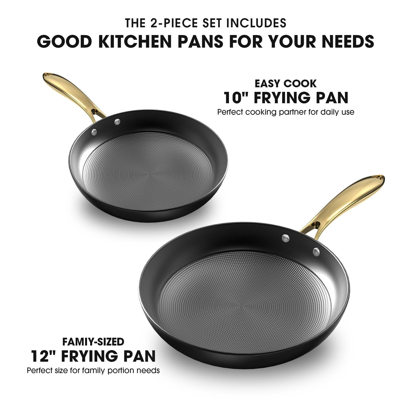 imarku Cast Iron Skillets, Non Stick Frying Pans 2Pcs - 10 inch & 12 Inch Frying Pan Set, Long Lasting Frying Pans Nonstick, Professional Nonstick Frying Pan Easy Clean, Birthday Gifts for Women Men