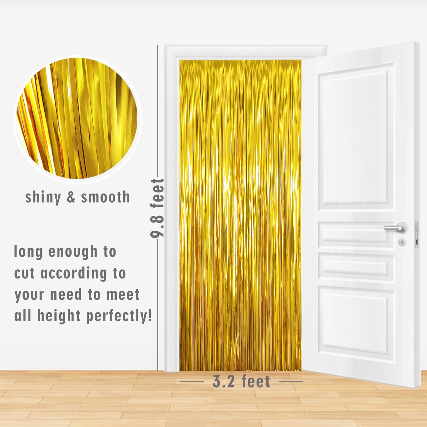 GOER 3.2 ft x 9.8 ft Metallic Tinsel Foil Fringe Curtains Party Photo Backdrop Party Streamers for Birthday,Graduation,New Year Eve Decorations Wedding Decor (1 Pack, Gold)