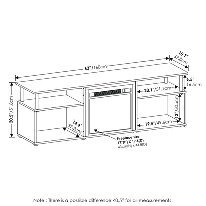 Furinno Jensen Open Storage Fireplace Entertainment Center for TV up to 70 Inch with Stainless Steel Tubes, White Oak/Chrome